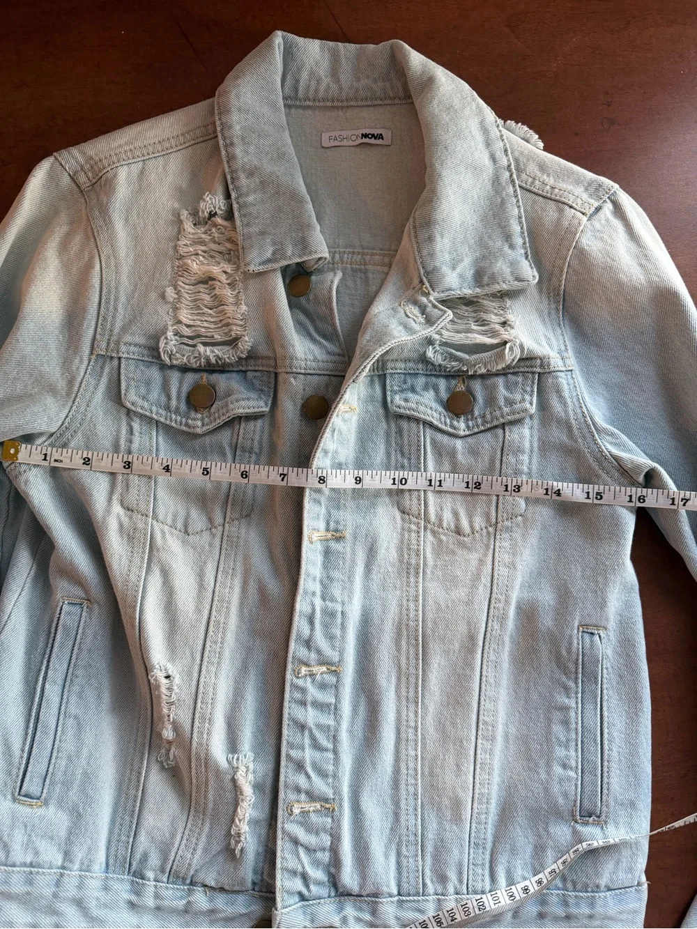 Fashion Nova Light Wash Distressed Denim Jacket